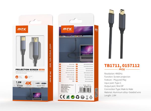 Mtk 0157112 Tb1711 Cable Trenzado USB-C A Mini Dp M