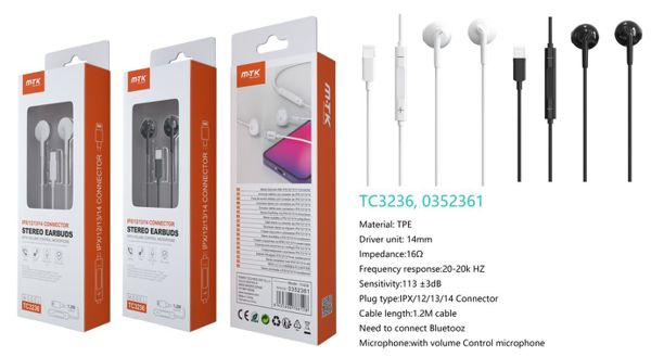 Mtk 0352362 Tc3236 Auricular Carl Lighning 3.5Mm Microfono