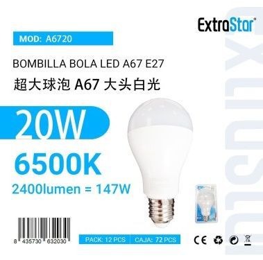 Extrastar A6520 Bombilla LED A67 20W E27