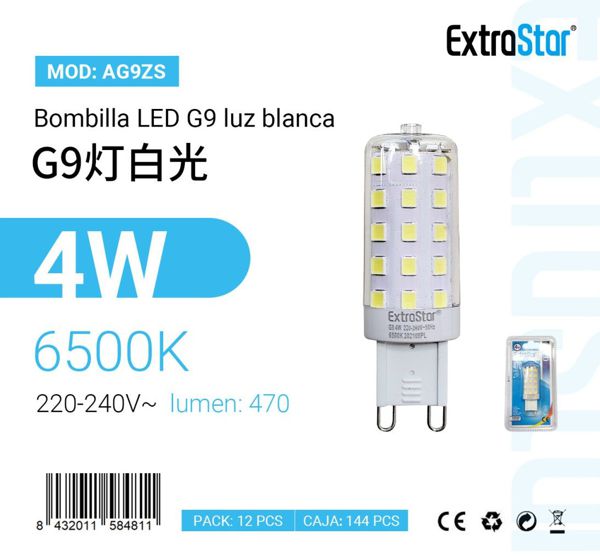 Extrastar Ag9Zs Bombilla LED G9 4W 6500K
