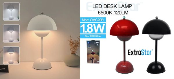 Extrastar Omc20 Rechargeable LED Table Lamp, Pleated Lampshade, 3 Colour Changing Dimmable