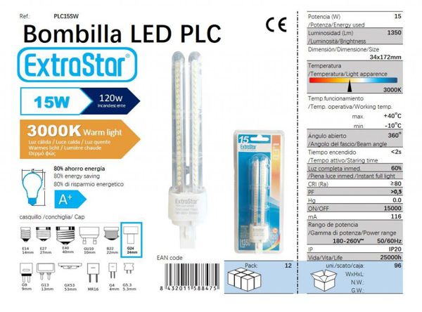 Extrastar Aplc15Sw Bombilla Plc Smd 15W 2U