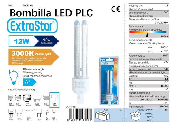 Extrastar Aplc12Sw Bombilla Plc Smd 12W 2U