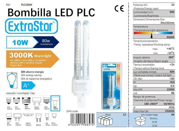Extrastar Alpc10Sw Bombilla Plc 10W34*152Mm 3000K Luz Calida