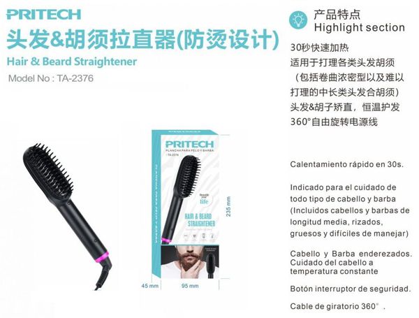 Pritech Ta-2376 Alisador De Pelo Y Barba