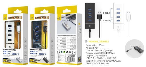 One Plus 2600861 Ng6086 Hubs USB 4 En 1 Otg 3 Puerto