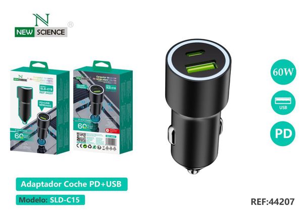 New Science Sld-C15 Adaptador Coche USB+USB-C