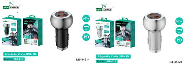 New Science Sld-C16 Adaptador Coche USB+USB-C