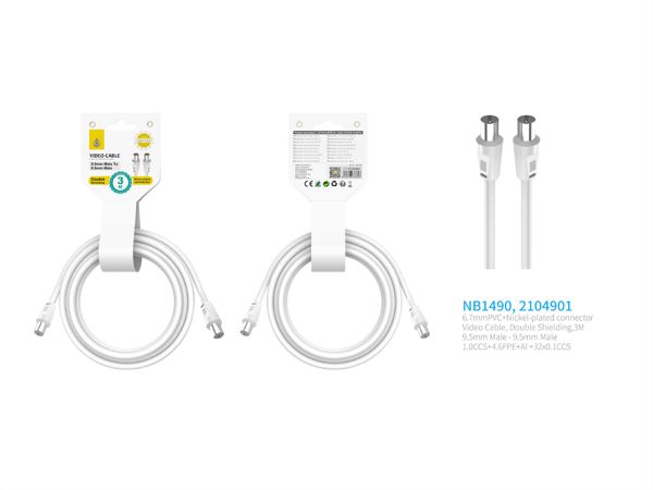 One Plus 2104901 Nb1490 Cable De Video(Coaxial) Conector Banado En Niquel 9.5Mm Macho A Macho 3M