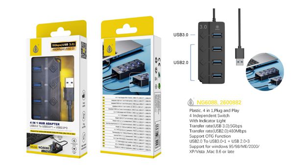 One Plus 2600882 Ng6088 Hubs USB 4 En 1 Interruptoes