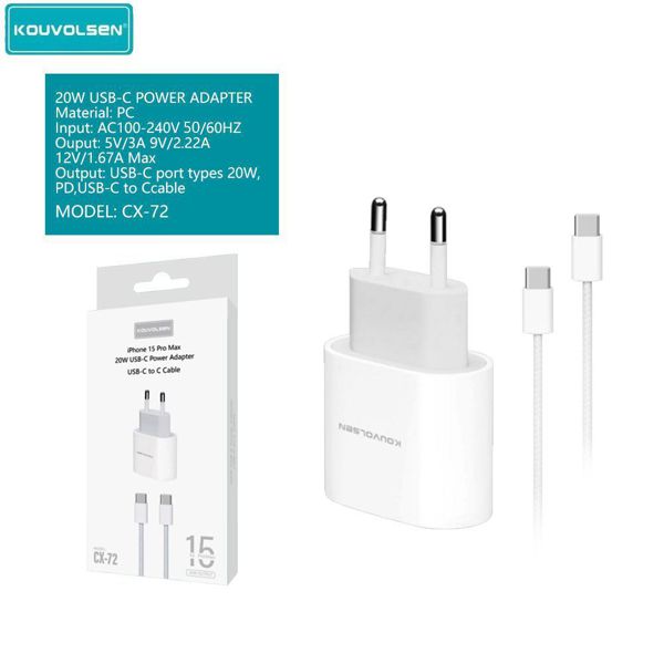 Kouvolsen Cx72 Cargador USB-C Y Cable USB-C To C 20W