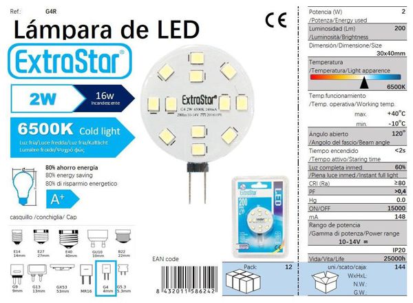 Extrastar Agu106A Bombilla LED Gu10 6W