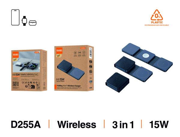 Idusd D255A Eco Slim 3 En 1 Cargador Inalambrico 15W