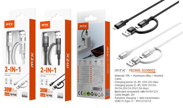 Mtk 0159001 Tb1900 Cable Aluminio 2 En 1 Type-C/USB