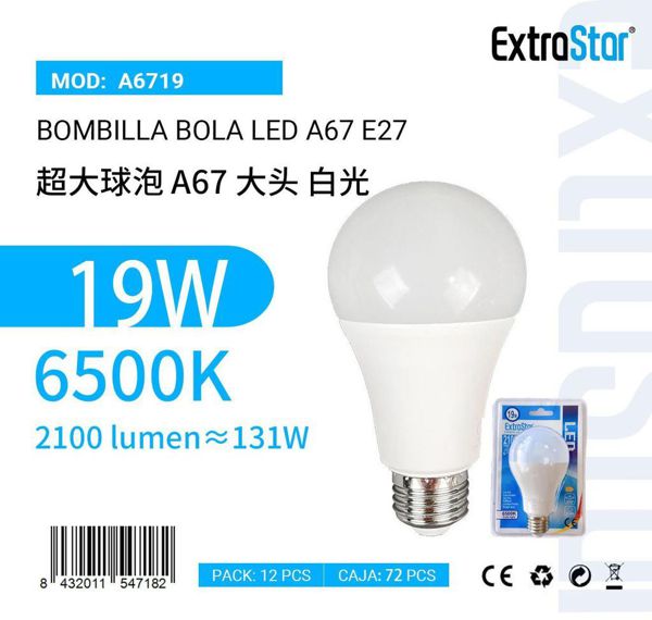 Extrastar A6719 Bombilla Bola LED A67 19W