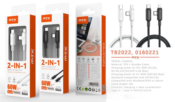 Mtk 0160221 Tb2022 Cable 2 En 1 Type-C A Iph 30W