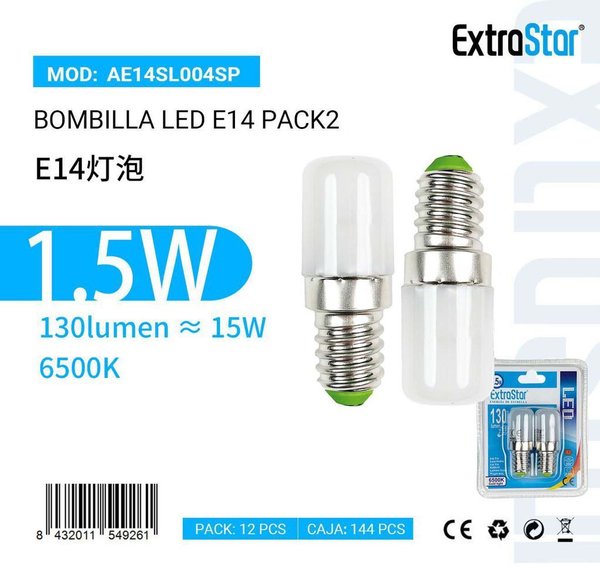 Extrastar Ae14Sl004Sp Bombilla LED E14 Pack2 1.5W 6500K