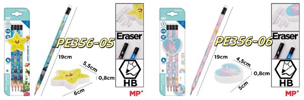 Mp Pe356-05 Pe356-06 Lapices Decorados+Goma Fantasia