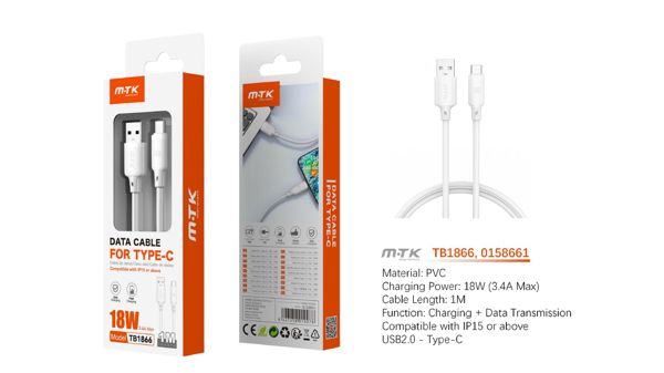 Mtk 0158662 Tb1866 Cable De Datos Orvion Type-C 3.4A/18W/1M