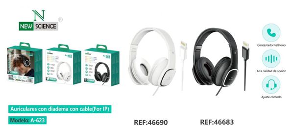 New Science A-623 Auriculares Con Diadema Cable Iphone
