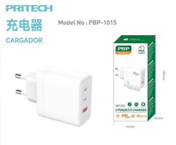 Pritech Pbp-1015 Cargador 65W USB+2 Type C