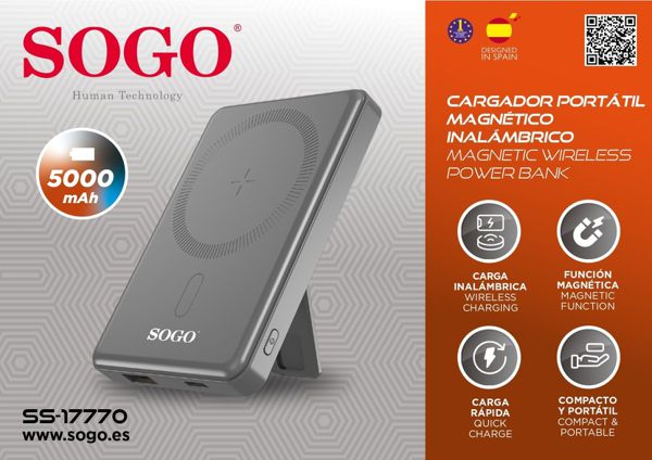 Sogo Car-Ss-17770 Bateria Externa 5000Mah Con Magnetico Inalambrico