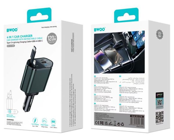 Bwoo Cc108 Cargador De Coche Retractil 4 En 1