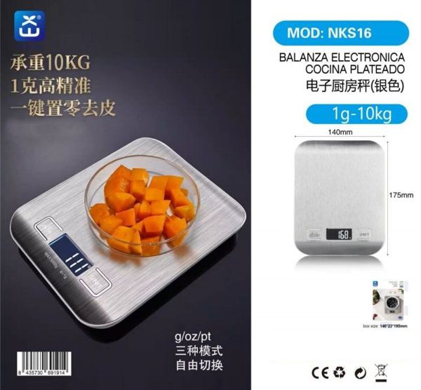 Extrastar Nks16 Balanza Electronica Cocina Plateado 1G-10Kg