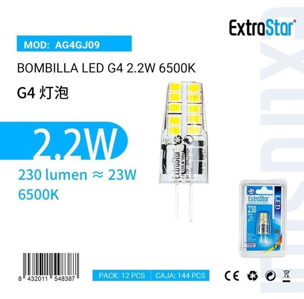 Extrastar Ag4Gj09 Bombilla LED G4 2.2W 6500K Luz Dia Cj144