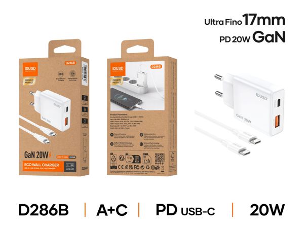 Idusd D286B Cargador Gan Pd20W A+C Pd USB-C
