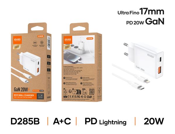 Idusd D285B Cargador Gan Pd20W A+C-Pd Lightning