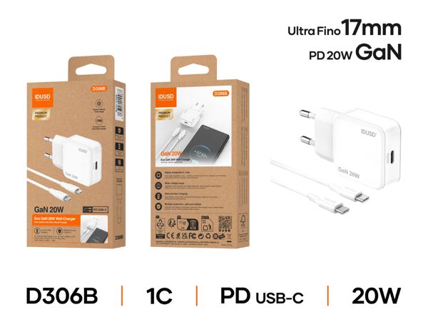 Idusd D306B Cargador Gan Pd20W 1C-Pd USB-C