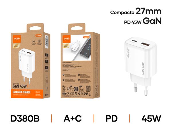 Idusd D380B Cargador Gan Pd45W A+C