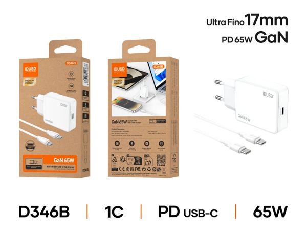 Idusd D346B Cargador Gan Pd65W 1C-Od USB-C