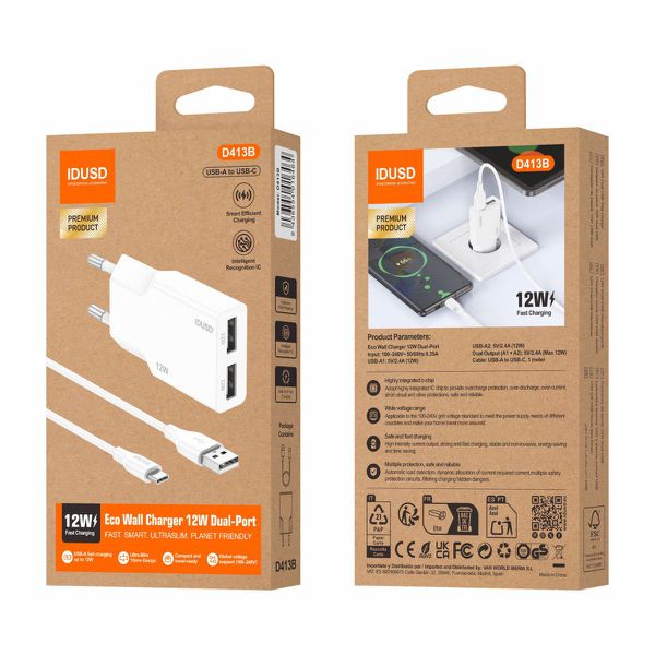 Idusd D413B Cargador 12W 2U USB-C