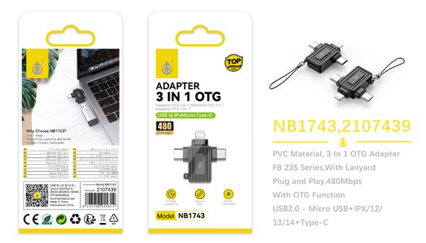 One Plus 2107439 Nb1743 Adaptador Otg 3 En 1 USB 2.0