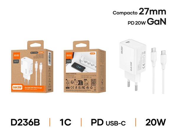 Idusd D236B Cargador Gan Pd20W 1C-Pd USB-C