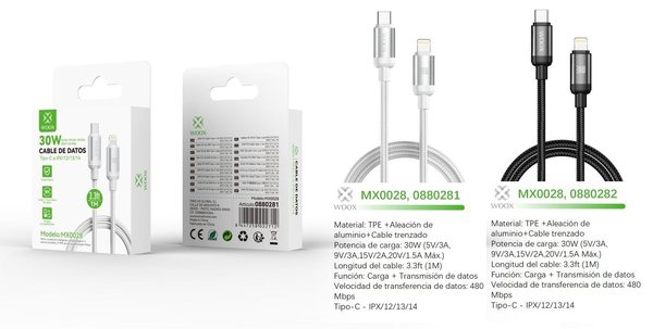 Woox 0880281 0880282 Mx0028 Type-C A Lightning 30W 1M