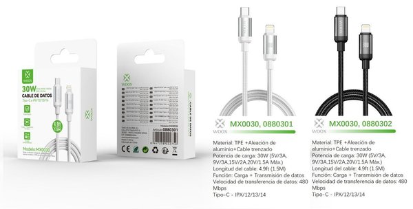 Woox 0880301 0880302 Mx0030 Type-C A Lightning 30W 1.5M