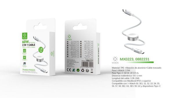 Woox 0882231 Mx0223 Cable Movil Y Reloj 2 En 1