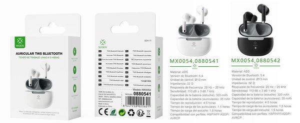 Woox 0880541 0880542 Mx0054 Auriculares Tws V5.3 320Mah
