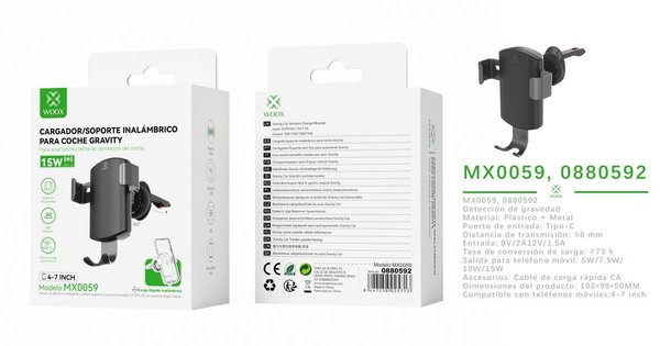Woox 0880592 Mx0059 Cargador Inalamrico 15W
