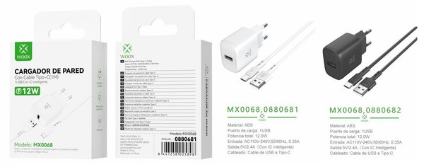 Woox 0880681 0880682 Mx0068 Cargador Pared USB Unico Ue