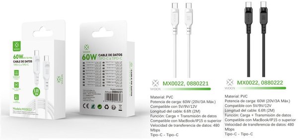 Woox 0880221 Mx0022 Cable Type-C A Type-C 60W 2M