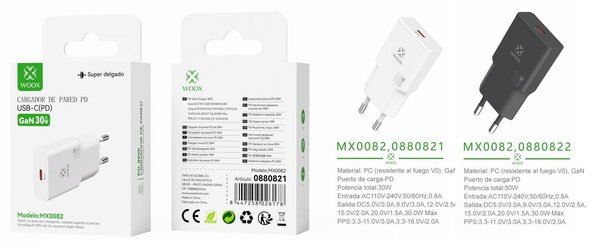 Woox 0880821 Mx0082 Adaptador Ue Pd Gan 30W