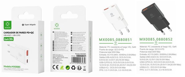 Woox 0880851 Mx0085 Adaptador Ue Qc+Pd Gan 30W