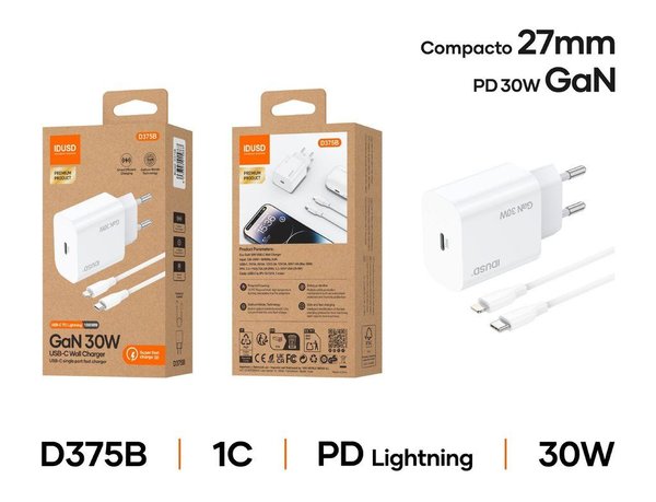 Idusd D375B Cargador Gan Pd30W 1C-Pd Lightning