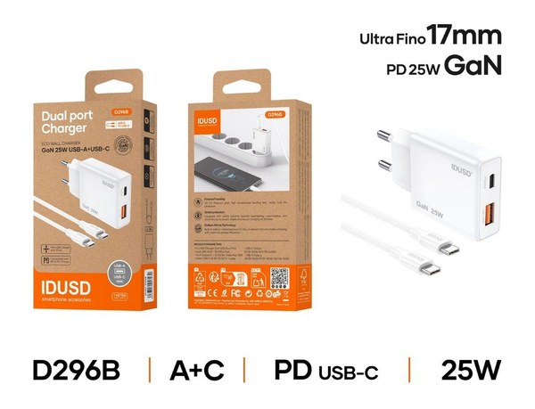 Idusd D296B Cargador Gan Pd25W A+C Pd USB-C