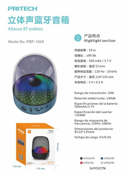 Pritech Pbp-1068 Altavoz BT Estereo