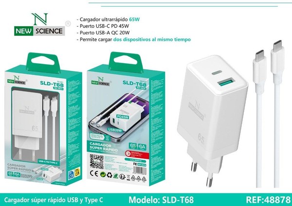 New Science Sld-T68 Cargador Type-C A Type-C 65W